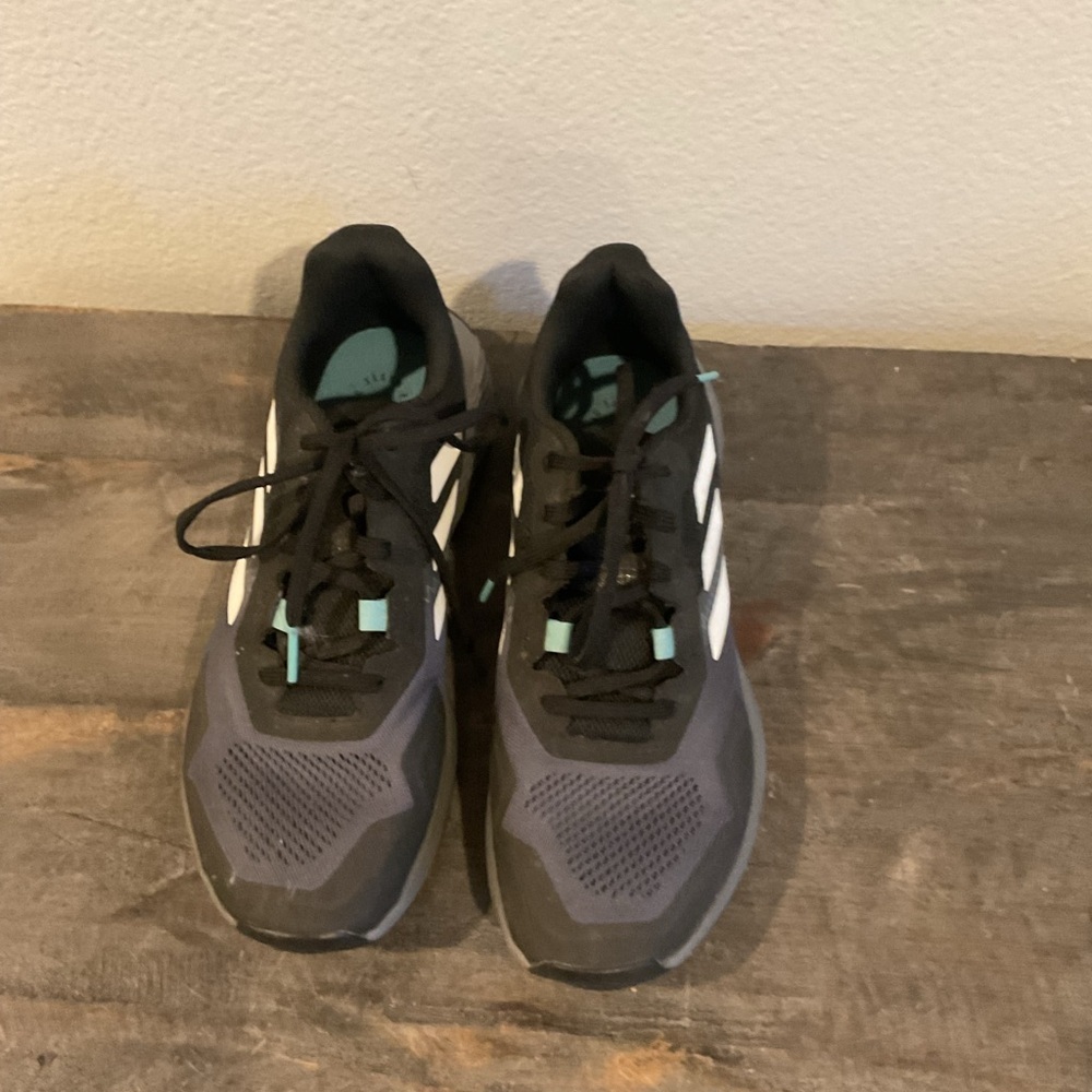 adidas Black & Gray Hiking Terrex Sneakers with White Stripes and Mint Accents